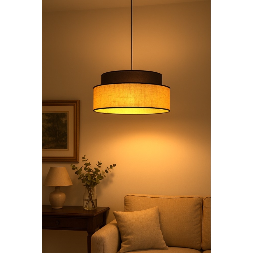 Ljuskrona med textilsladd BOHO 1xE27/60W/230V diameter 40 cm brun/beige