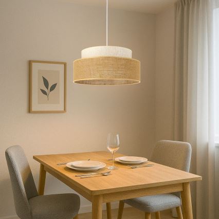 Ljuskrona med textilsladd BOHO 1xE27/60W/230V diameter 40 cm grädde/beige