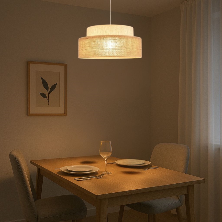 Ljuskrona med textilsladd BOHO 1xE27/60W/230V diameter 40 cm grädde/beige
