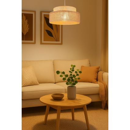 Ljuskrona med textilsladd BOHO 1xE27/60W/230V diameter 40 cm rotting