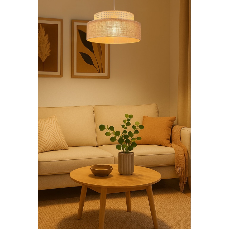Ljuskrona med textilsladd BOHO 1xE27/60W/230V diameter 40 cm rotting