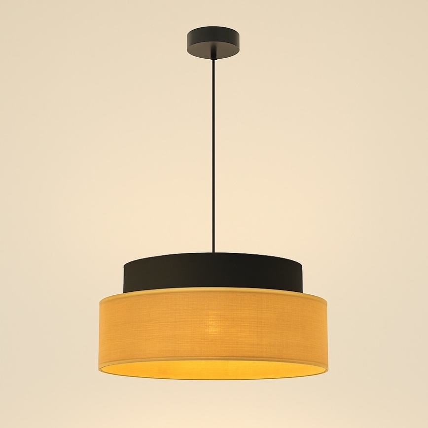 Ljuskrona med textilsladd BOHO 1xE27/60W/230V diameter 40 cm svart/beige