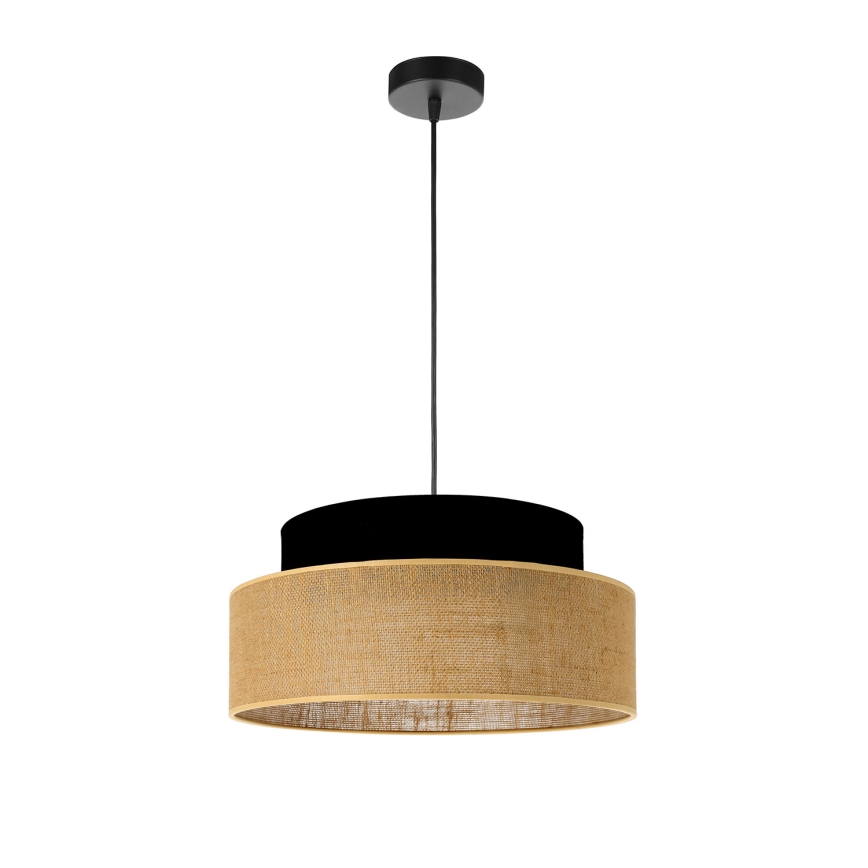 Ljuskrona med textilsladd BOHO 1xE27/60W/230V diameter 40 cm svart/beige