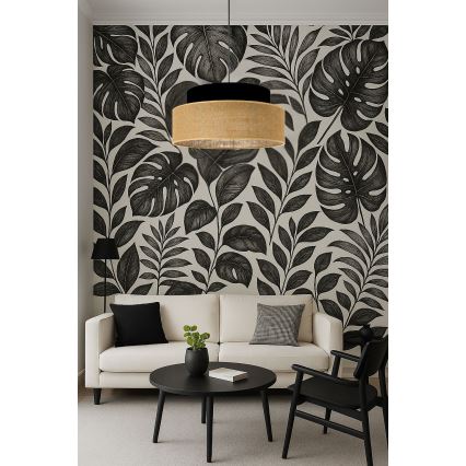 Ljuskrona med textilsladd BOHO 1xE27/60W/230V diameter 40 cm svart/beige