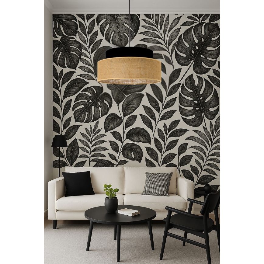 Ljuskrona med textilsladd BOHO 1xE27/60W/230V diameter 40 cm svart/beige