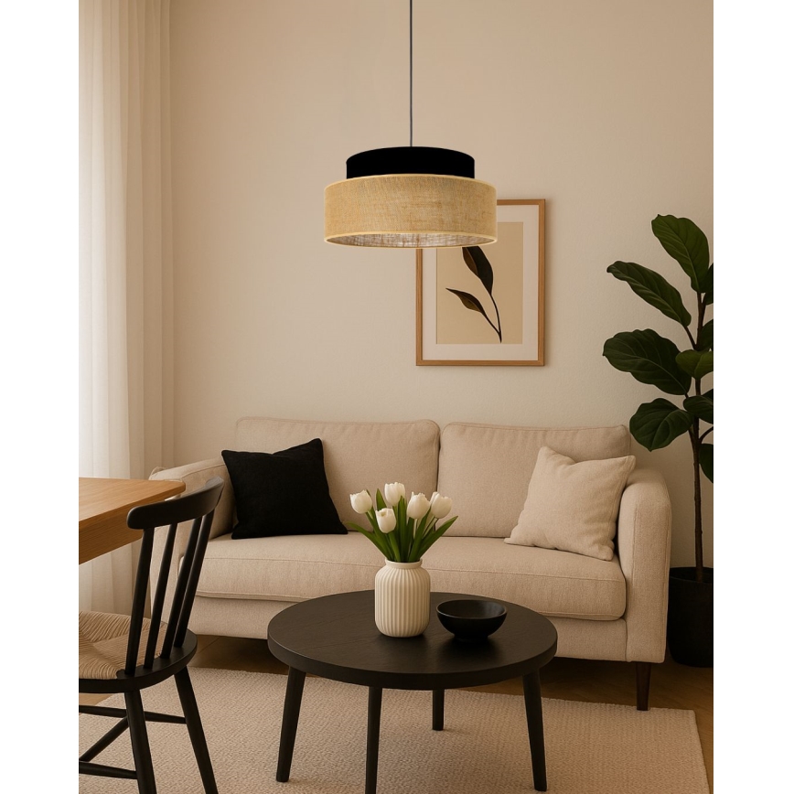 Ljuskrona med textilsladd BOHO 1xE27/60W/230V diameter 40 cm svart/beige