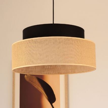 Ljuskrona med textilsladd BOHO 1xE27/60W/230V diameter 40 cm svart/beige