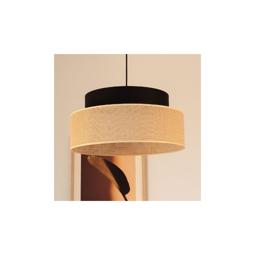 Ljuskrona med textilsladd BOHO 1xE27/60W/230V diameter 40 cm svart/beige