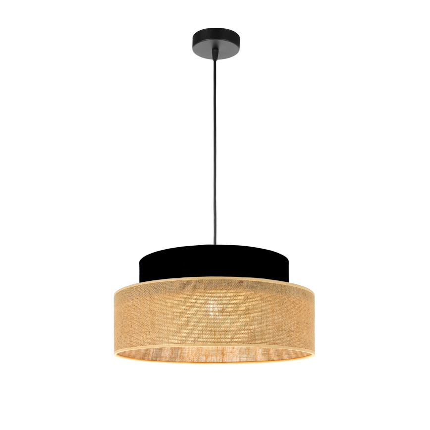 Ljuskrona med textilsladd BOHO 1xE27/60W/230V diameter 40 cm svart/beige