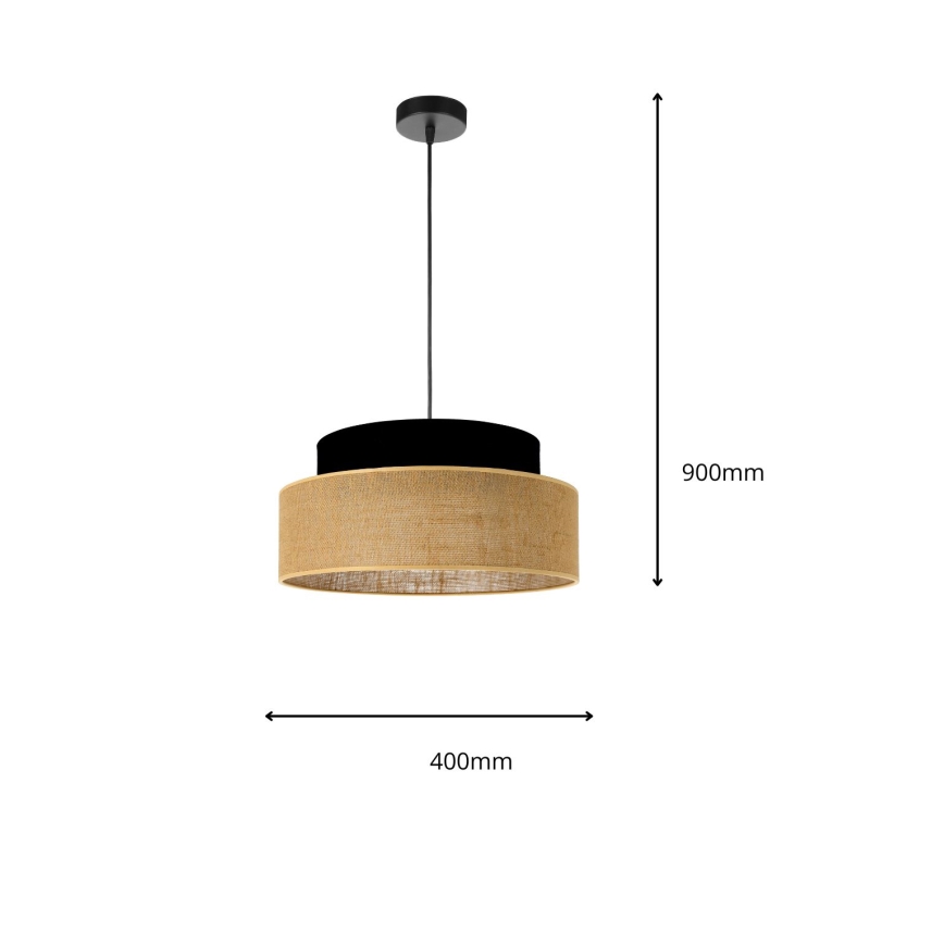 Ljuskrona med textilsladd BOHO 1xE27/60W/230V diameter 40 cm svart/beige