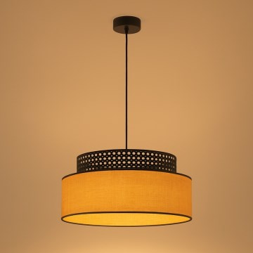 Ljuskrona med textilsladd BOHO 1xE27/60W/230V diameter 40 cm svart/rotting