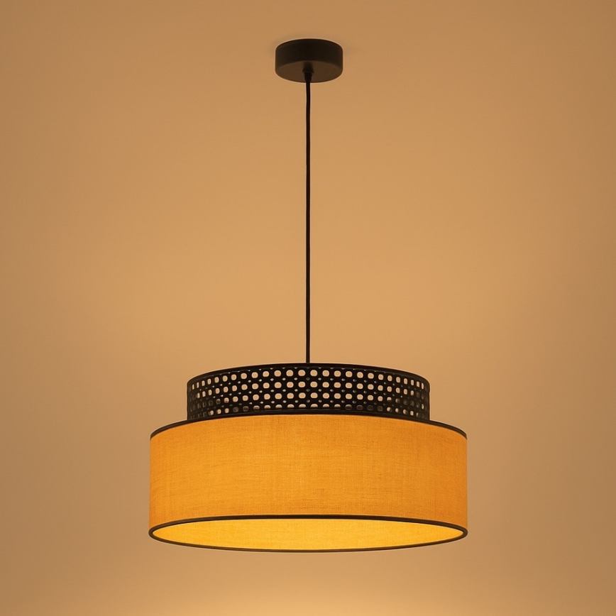 Ljuskrona med textilsladd BOHO 1xE27/60W/230V diameter 40 cm svart/rotting