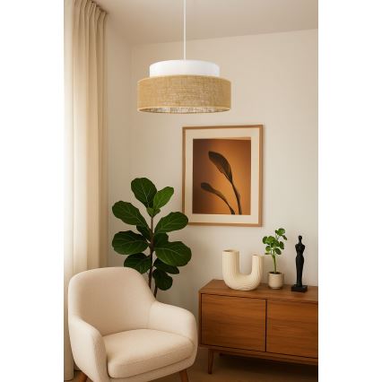 Ljuskrona med textilsladd BOHO 1xE27/60W/230V diameter 40 cm vit/beige