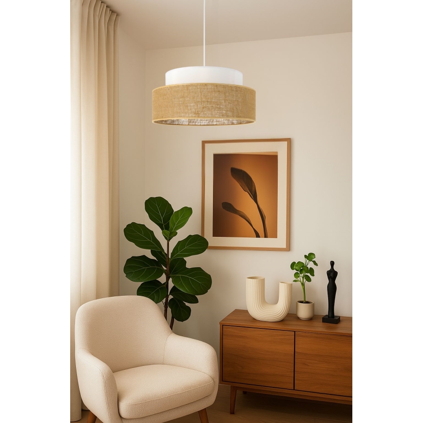 Ljuskrona med textilsladd BOHO 1xE27/60W/230V diameter 40 cm vit/beige
