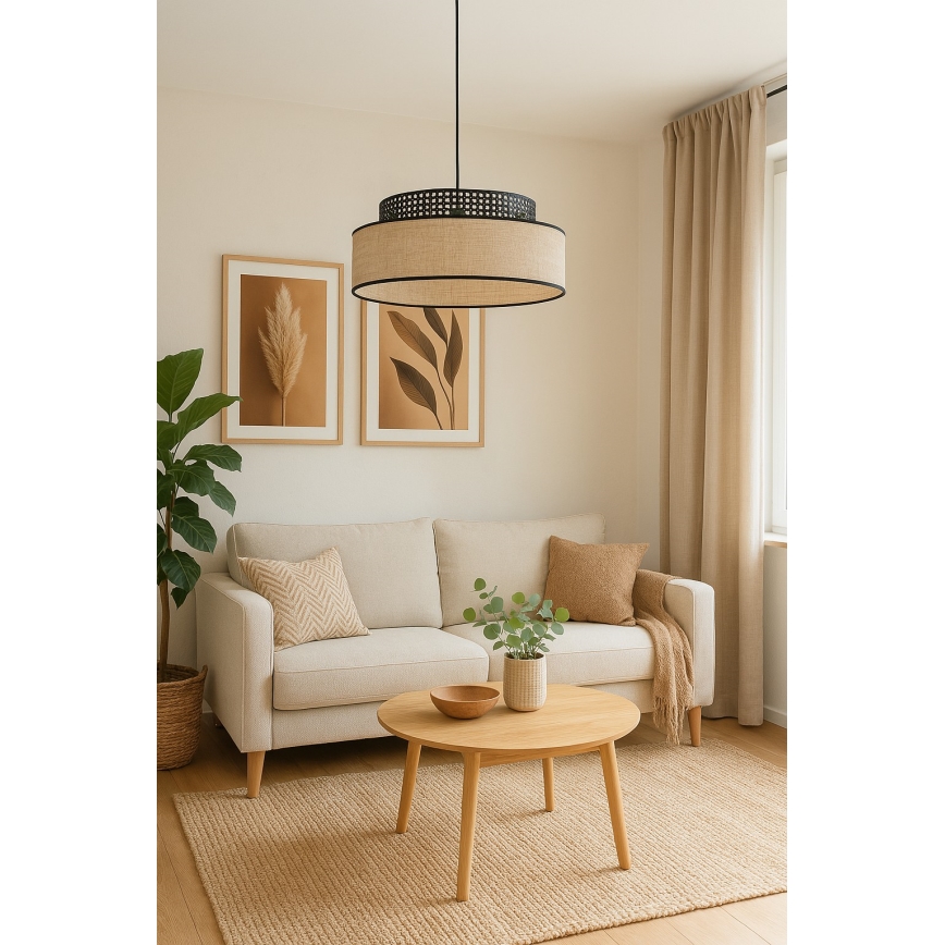Ljuskrona med textilsladd BOHO 1xE27/60W/230V svart/rotting
