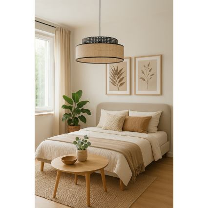 Ljuskrona med textilsladd BOHO 1xE27/60W/230V svart/rotting