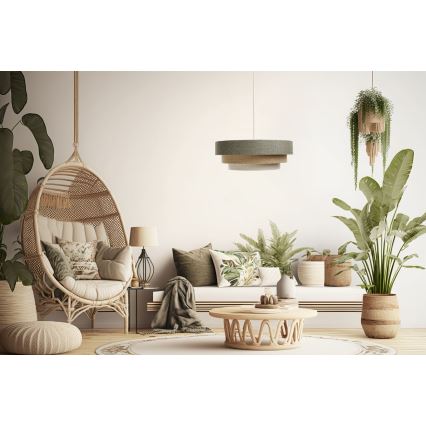 Ljuskrona med textilsladd BOHO TRINITI 1xE27/60W/230V grå/beige/grädde