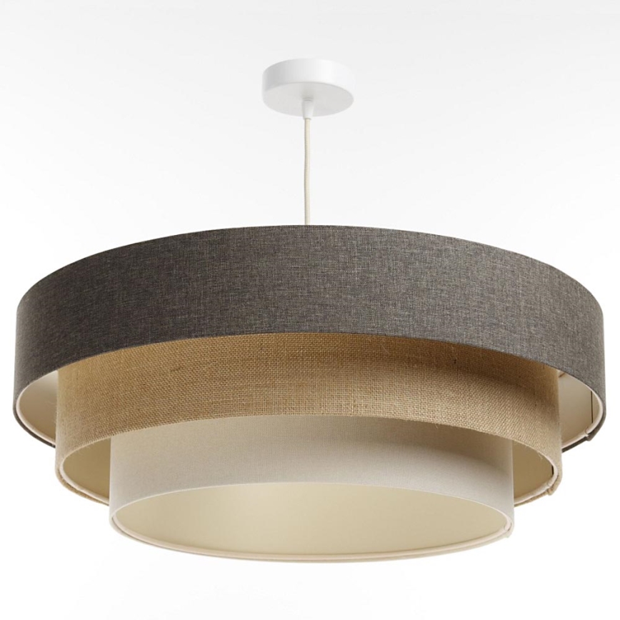 Ljuskrona med textilsladd BOHO TRINITI 1xE27/60W/230V grå/beige/grädde