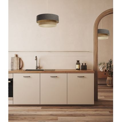 Ljuskrona med textilsladd BOHO TRINITI 1xE27/60W/230V grå/beige