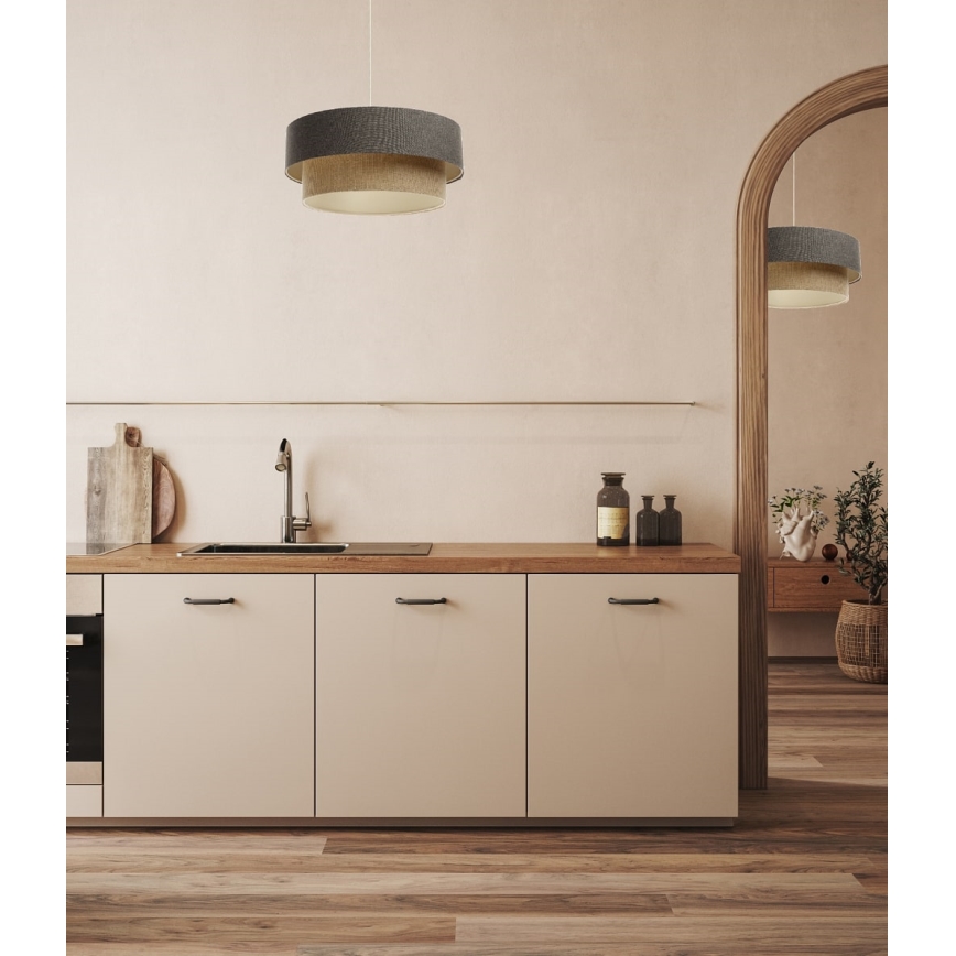 Ljuskrona med textilsladd BOHO TRINITI 1xE27/60W/230V grå/beige