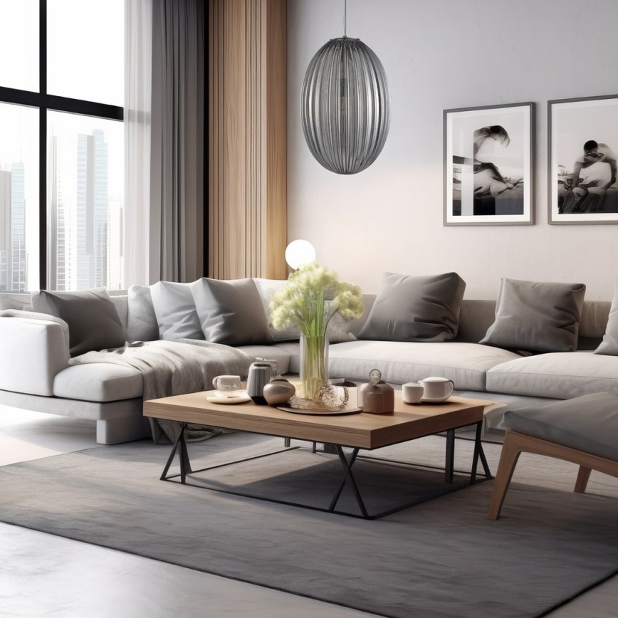 Ljuskrona med textilsladd BRAGA 1xE27/60W/230V grå