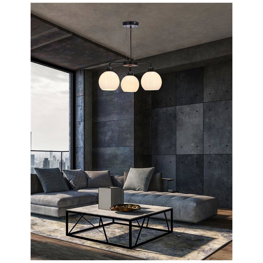 Ljuskrona med textilsladd CALDERA 3xE27/60W/230V svart