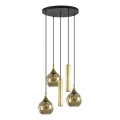 Ljuskrona med textilsladd CALYPSO 2xGU10/60W/230V + 3xE27/60W svart/guld