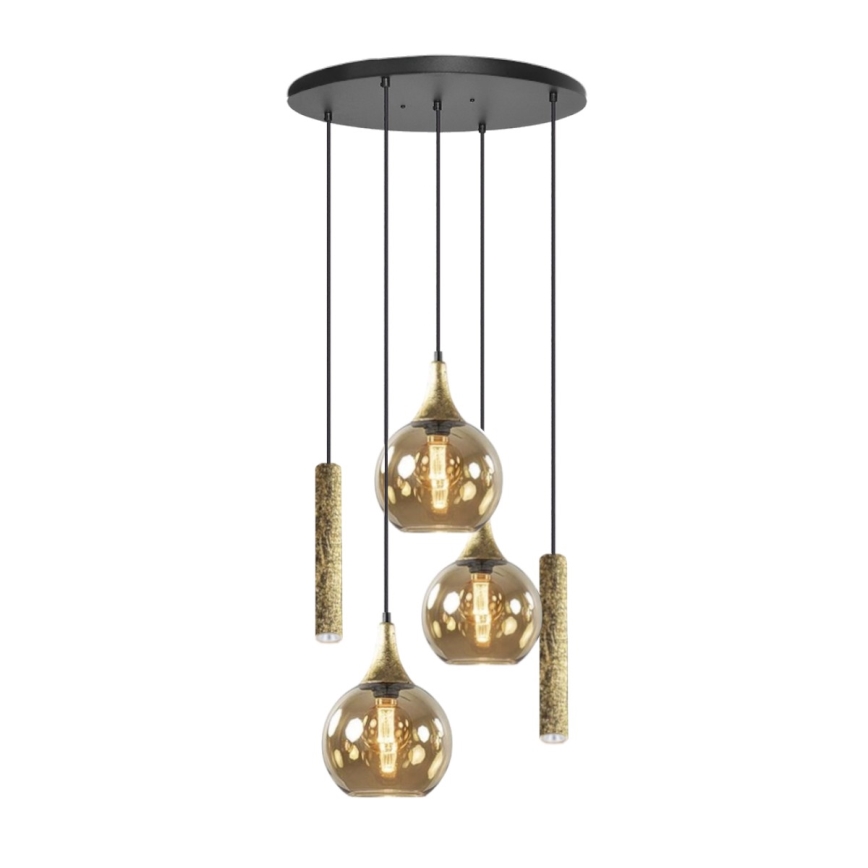 Ljuskrona med textilsladd CALYPSO 2xGU10/60W/230V + 3xE27/60W svart/guld