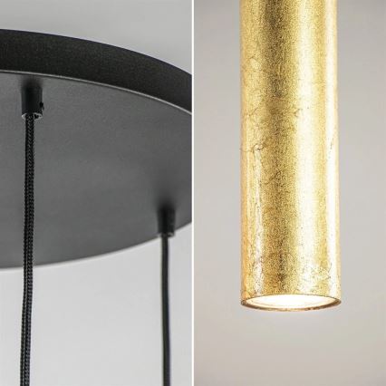 Ljuskrona med textilsladd CALYPSO 2xGU10/60W/230V + 3xE27/60W svart/guld