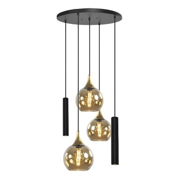 Ljuskrona med textilsladd CALYPSO 2xGU10/60W/230V + 3xE27/60W svart/guld