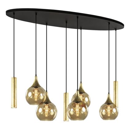 Ljuskrona med textilsladd CALYPSO 3xGU10/60W/230V + 5xE27/60W svart/guld
