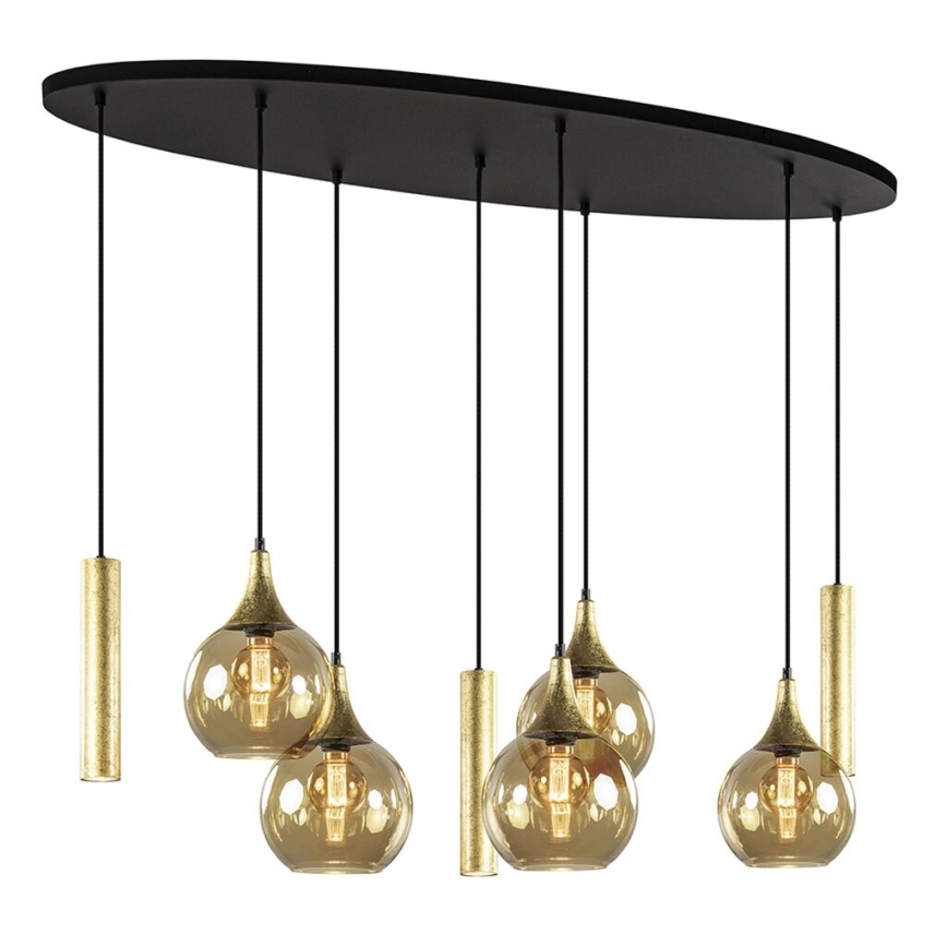 Ljuskrona med textilsladd CALYPSO 3xGU10/60W/230V + 5xE27/60W svart/guld