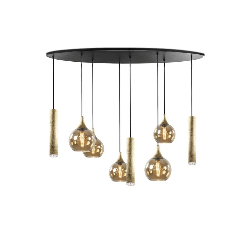 Ljuskrona med textilsladd CALYPSO 3xGU10/60W/230V + 5xE27/60W svart/guld