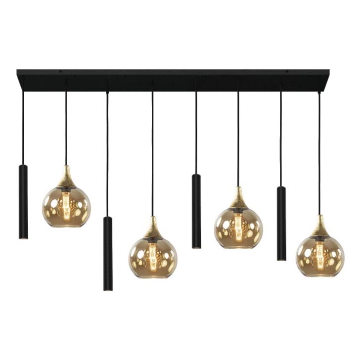 Ljuskrona med textilsladd CALYPSO 4xGU10/60W/230V + 4xE27/60W svart/guld