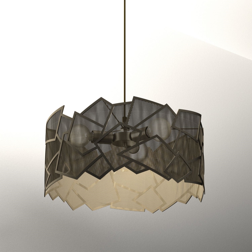 Ljuskrona med textilsladd CAMO 3xE27/15W/230V guld