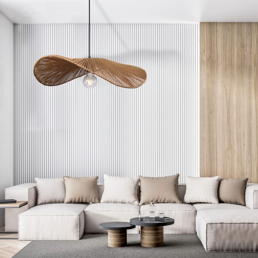 Ljuskrona med textilsladd CAPRI 1xE27/20W/230V diameter 60 cm bambu