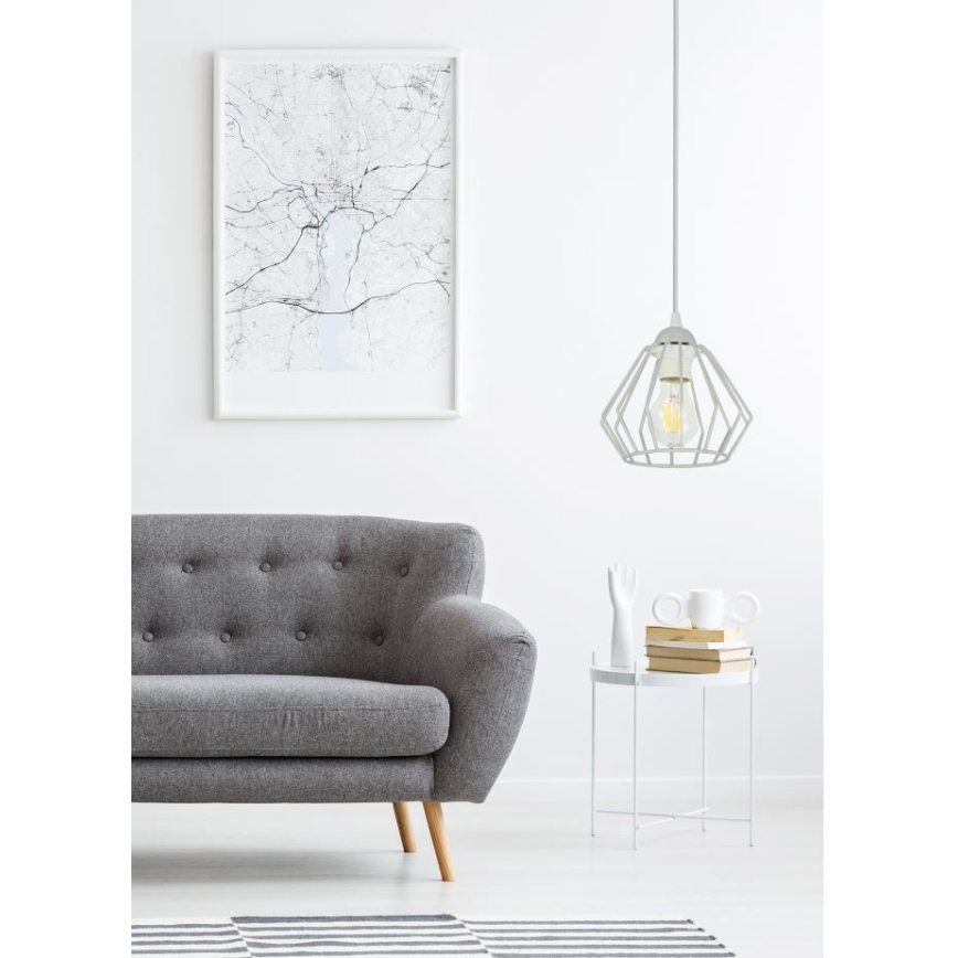 Ljuskrona med textilsladd CEED 1xE27/60W/230V grå