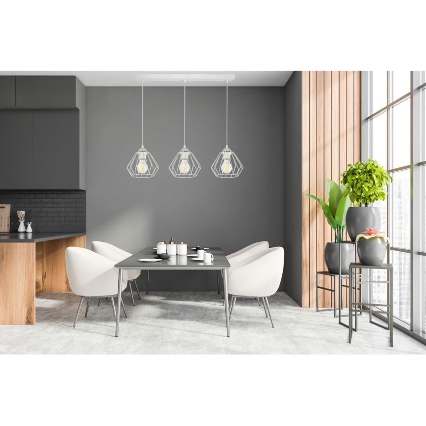 Ljuskrona med textilsladd CEED 3xE27/60W/230V grå