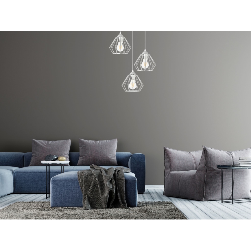 Ljuskrona med textilsladd CEED 3xE27/60W/230V grå
