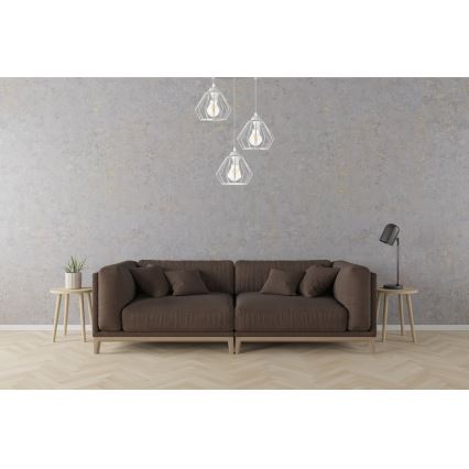 Ljuskrona med textilsladd CEED 3xE27/60W/230V grå