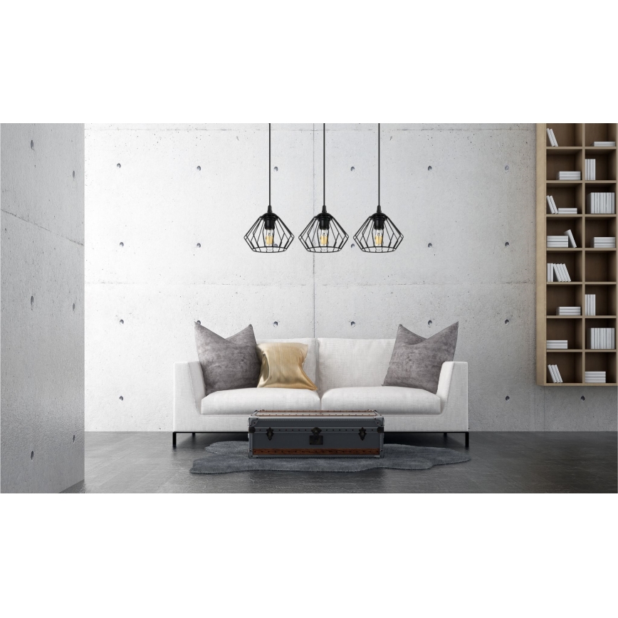 Ljuskrona med textilsladd CEED 3xE27/60W/230V svart