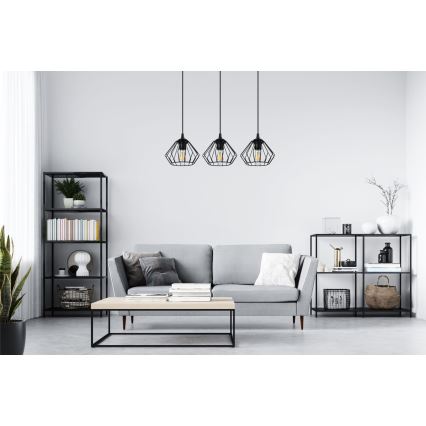 Ljuskrona med textilsladd CEED 3xE27/60W/230V svart