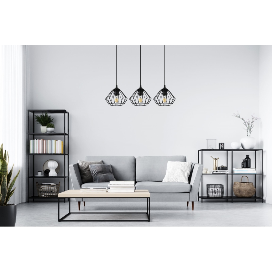 Ljuskrona med textilsladd CEED 3xE27/60W/230V svart