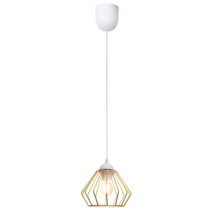 Ljuskrona med textilsladd CEED GOLD 1xE27/60W/230V diameter 17,5 cm vit/guld
