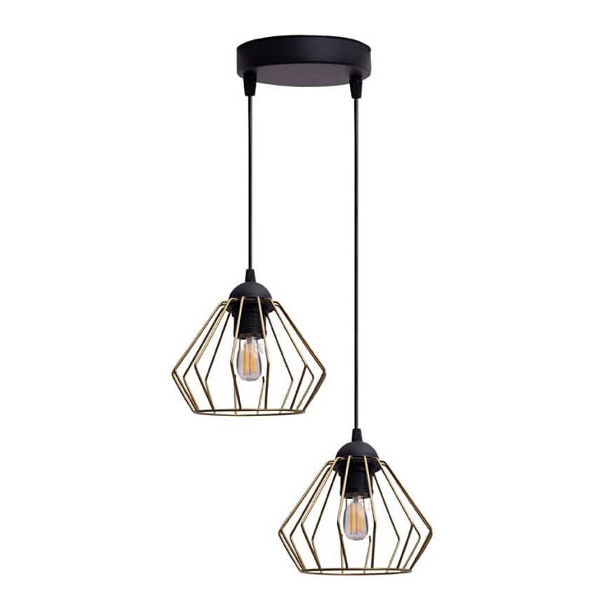 Ljuskrona med textilsladd CEED GOLD 2xE27/60W/230V diameter 28 cm svart/guld