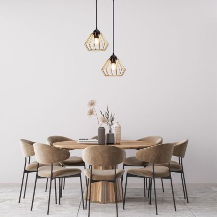 Ljuskrona med textilsladd CEED GOLD 2xE27/60W/230V diameter 28 cm svart/guld