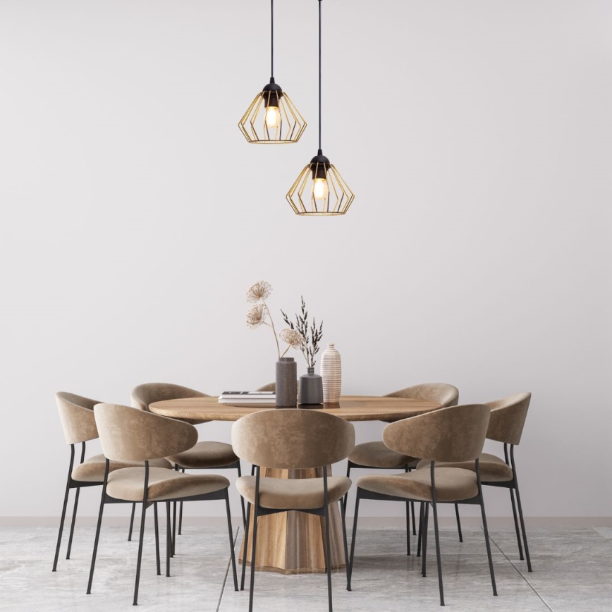 Ljuskrona med textilsladd CEED GOLD 2xE27/60W/230V diameter 28 cm svart/guld