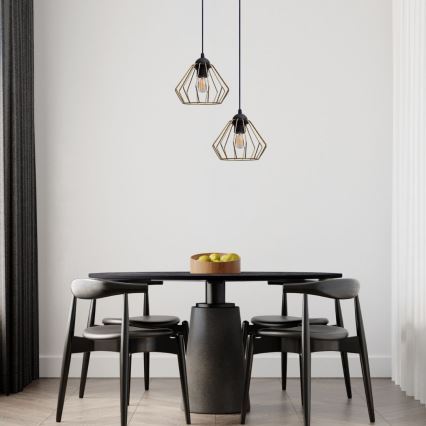 Ljuskrona med textilsladd CEED GOLD 2xE27/60W/230V diameter 28 cm svart/guld