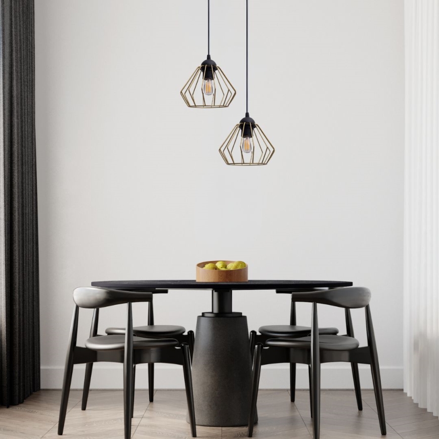 Ljuskrona med textilsladd CEED GOLD 2xE27/60W/230V diameter 28 cm svart/guld