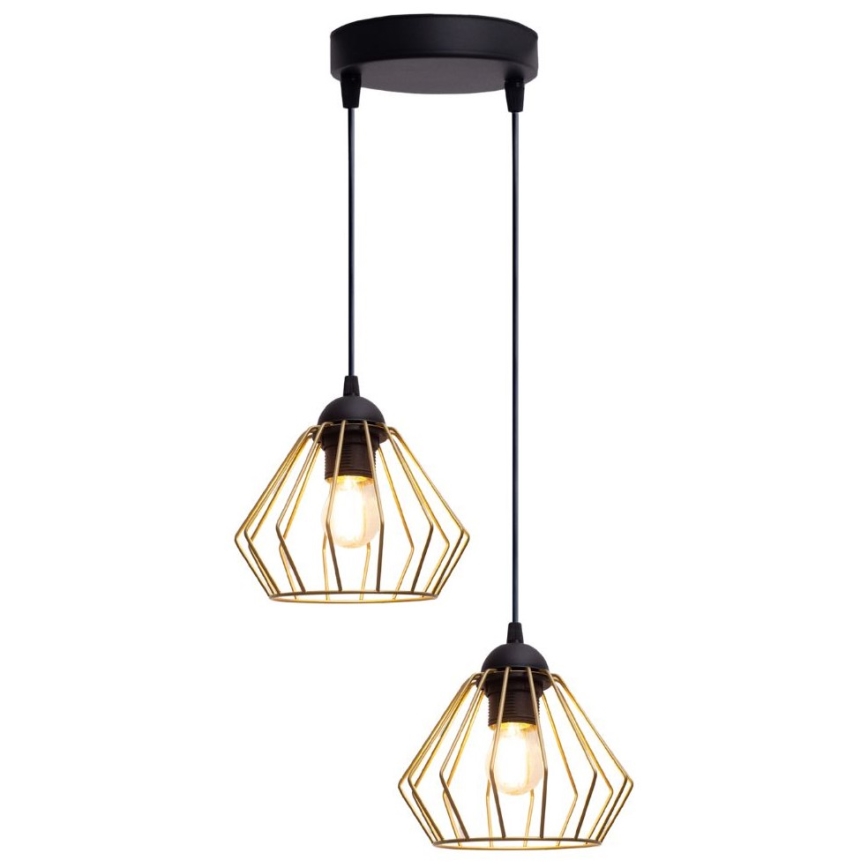 Ljuskrona med textilsladd CEED GOLD 2xE27/60W/230V diameter 28 cm svart/guld